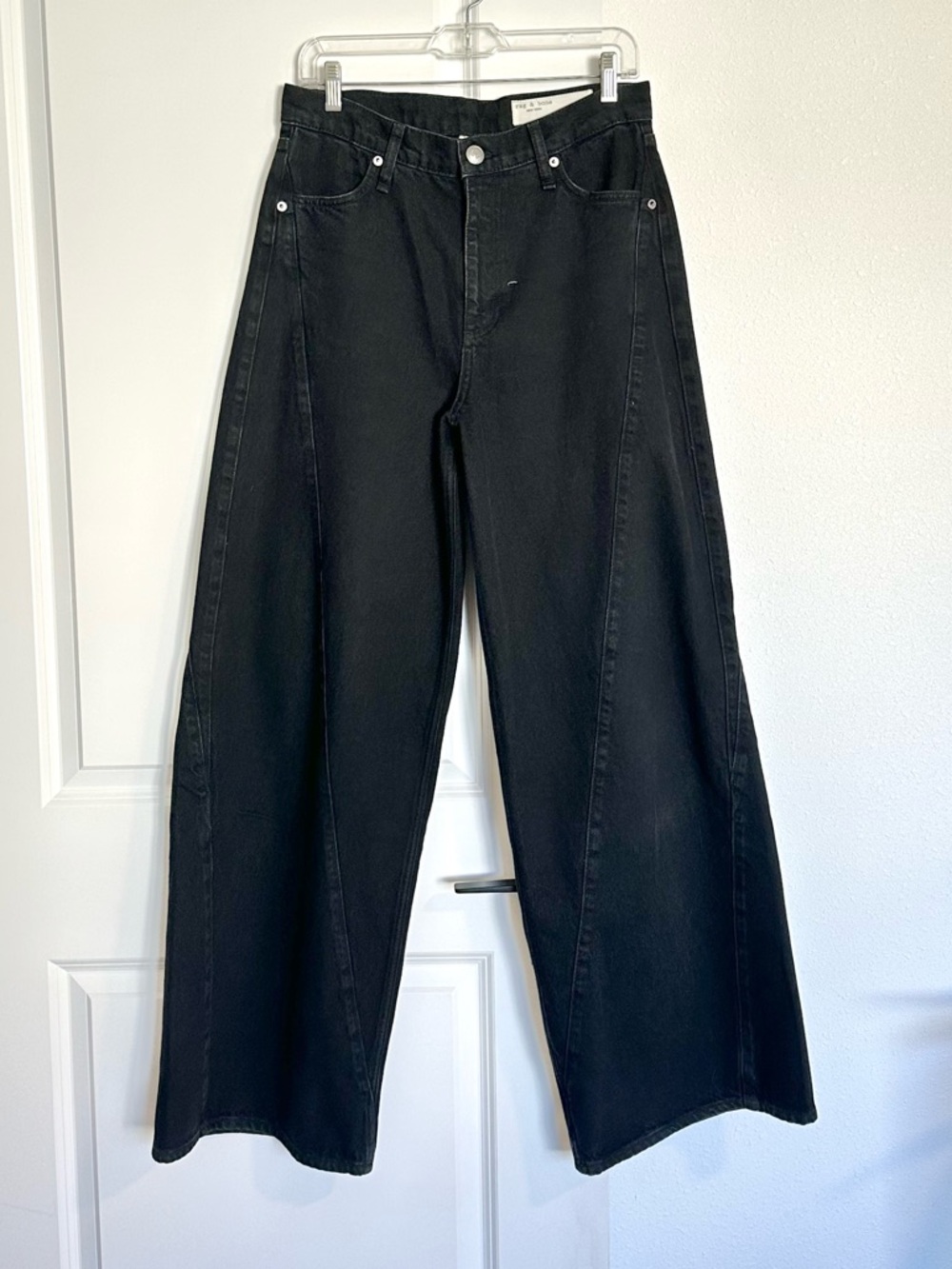 Rag & Bone Sofie High Rise Full Length Wide Leg Black Jeans